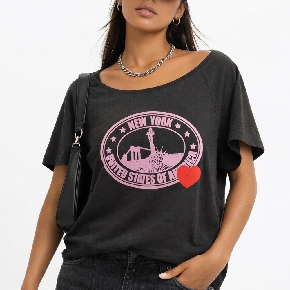 Golden Hour New York Graphic Tee Black Pink Logo Women's XL Cotton